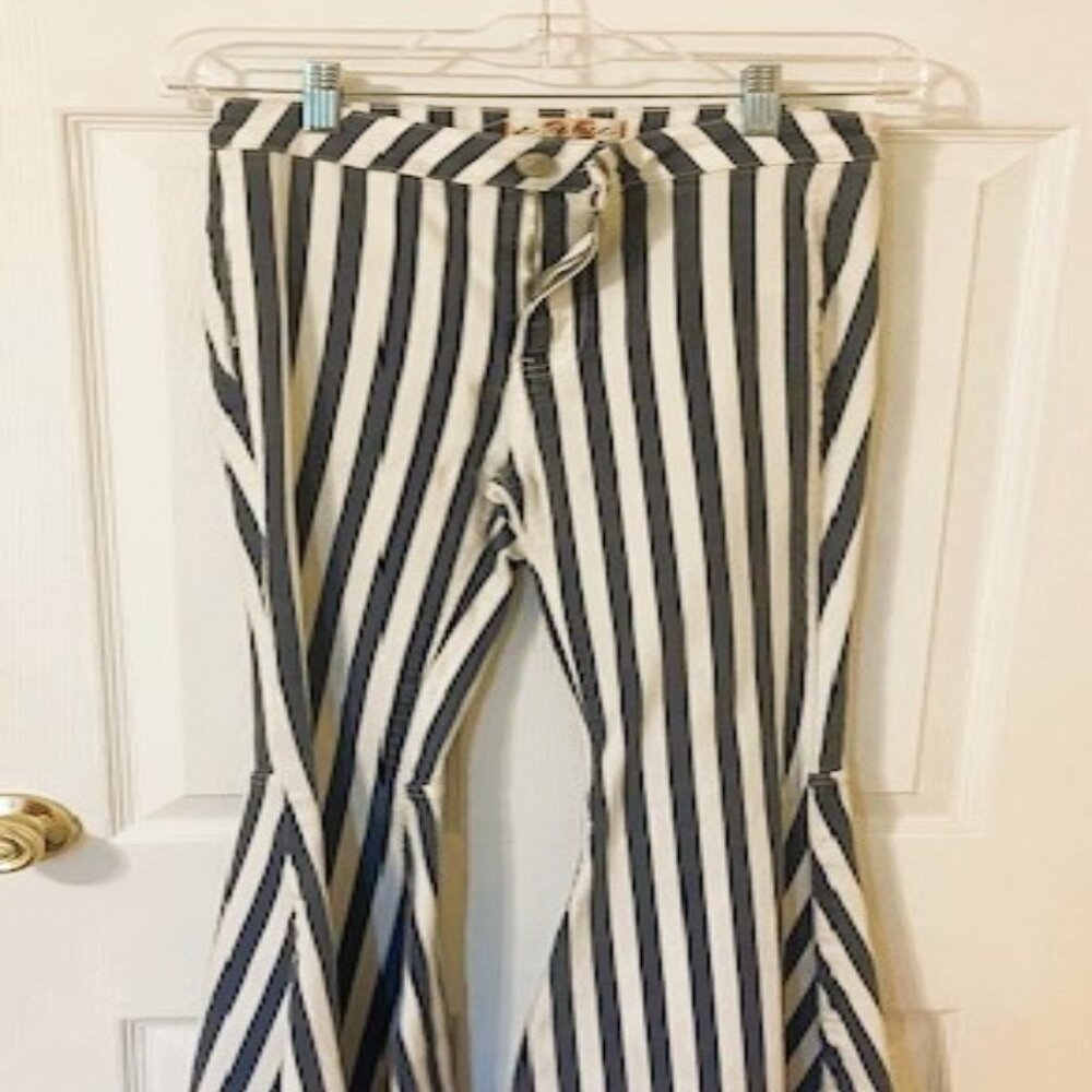 We The Free Black and White Striped Flare Jeans
